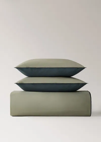 Mango Home Reversible Cotton Percale Duvet Cover For 180/200 Cm Bed Olive Green