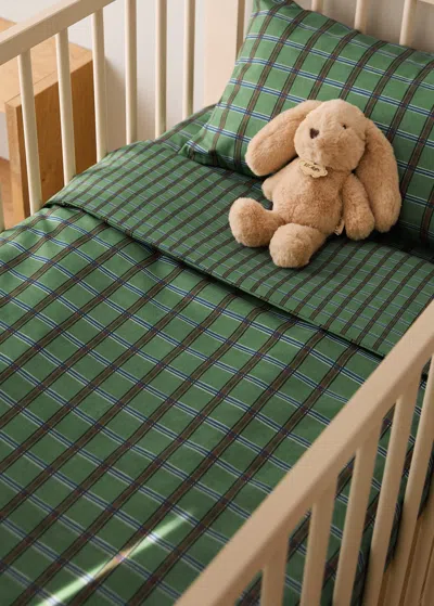 Mango Home Reversible Cotton Percale Duvet Cover For Cribs, Checkered Pattern Green