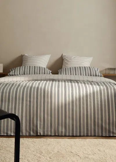 Mango Home Reversible Striped Cotton Duvet Cover For 150 Cm Bed Off White