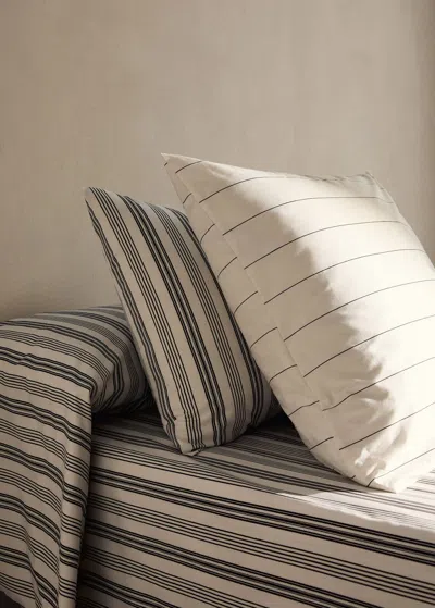 Mango Home Reversible Striped Cotton Pillowcase 60x60 Cm Off White
