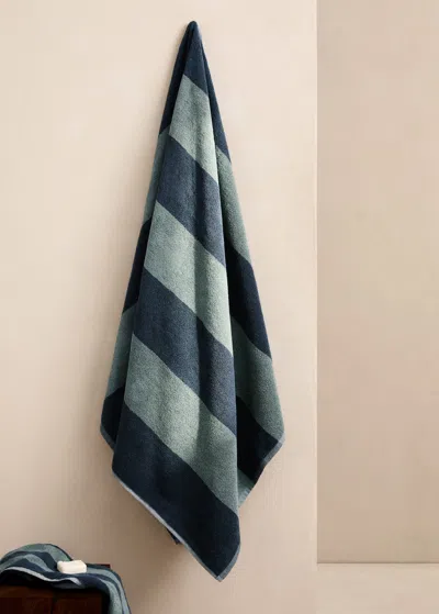 Mango Home Reversible Two-tone Striped Bath Towel Blue