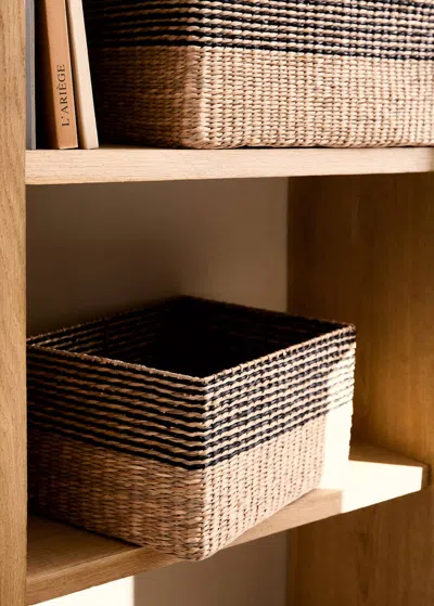 Mango Home Seagrass Basket With Small Stripes Design Brown