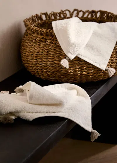 Mango Home Towel With Contrast Pompoms White