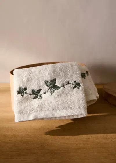 Mango Home Towel With Leaf Embroidery Off White