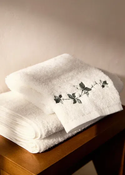 Mango Home Cotton Washbasin Towel With Leaf Embroidery Off White