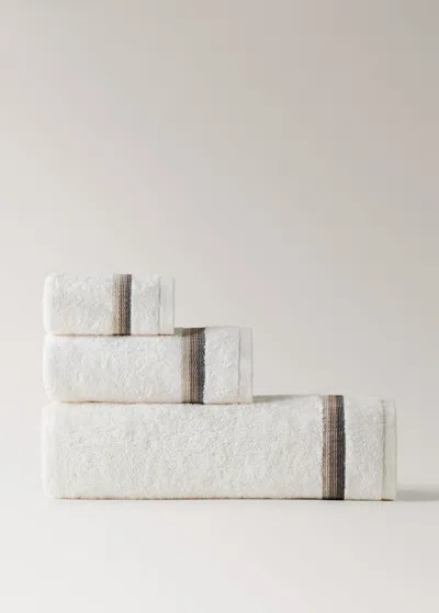 Mango Home Washbasin Towel With Striped Trim Sand