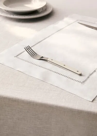 Mango Home Embroidered Hemstitched Linen Placemat White