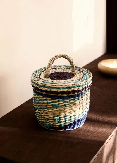 Mango Home Panier En Seagrass Couleurs Avec Petit Couvercle Bleu - Home - S -