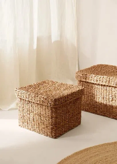 Mango Home Square Basket With Lid 28x22cm Brown