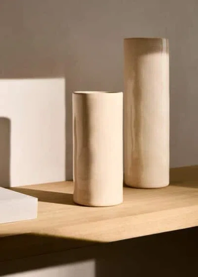 Mango Home Stoneware Cylindrical Vase 20cm Beige In Neutral