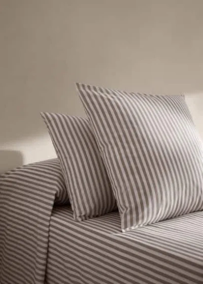 Mango Home Strips Cotton Pillowcase 50x75cm Medium Brown In Gray