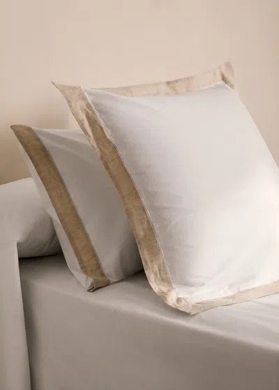 Mango Home Cotton Percale Pillowcase With Linen Trim 45x110 Cm White