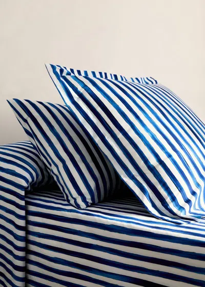 Mango Home Taie D'oreiller Coton Percale Rayures Aquarelle 45x110 Cm Bleu - Home - 45x110cm -