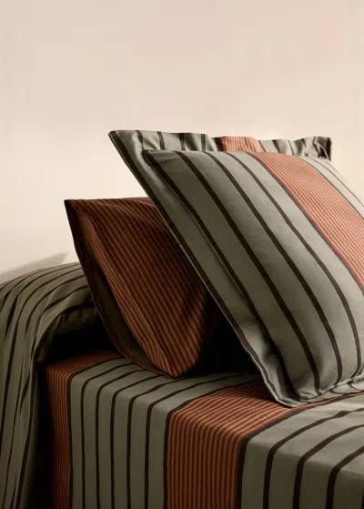 Mango Home Percale Cotton Multi-stripe Pillowcase 60x60 Cm Khaki