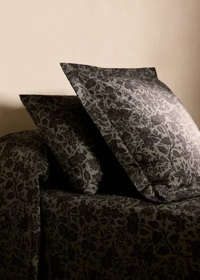 Mango Home Printed Two-tone Floral Percale Cotton Pillowcase 45x110 Cm Khaki