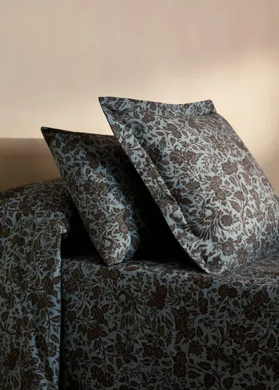 Mango Home Printed Two-tone Floral Percale Cotton Pillowcase 50x75 Cm Aqua Green