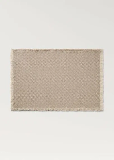 Mango Home Cotton Linen Bathroom Rug With Fringes Beige