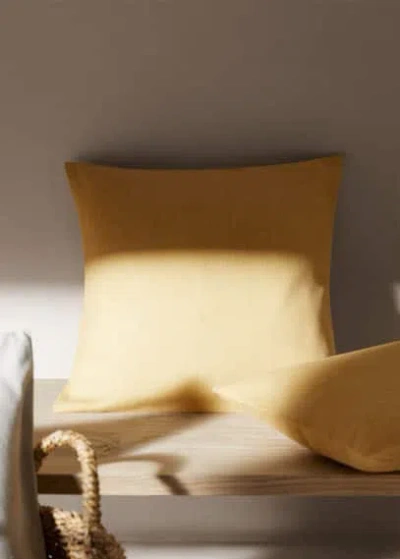Mango Home Textured Cotton Cushion Case 45x45cm Ochre In White