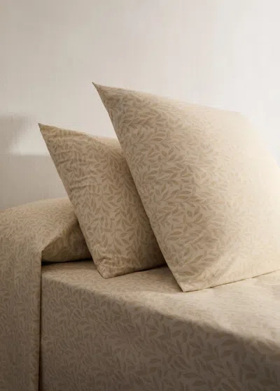 Mango Home Two 60x60 Cm Percale Cotton Pillowcases With Leaf Pattern Vanilla
