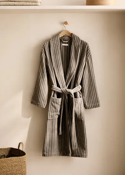 Mango Home Two-tone Stripe Bathrobe Medium Brown