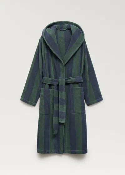 Mango Home Two-tone Striped Bathrobe Blue