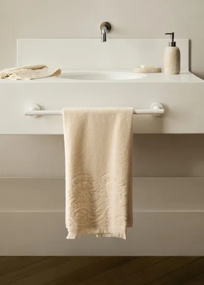 Mango Home Washbasin Towel With Floral Trim Vanilla