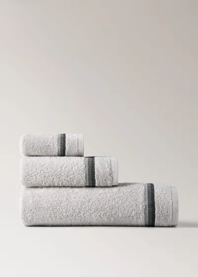 Mango Home Washbasin Towel With Striped Trim Light Heather Grey
