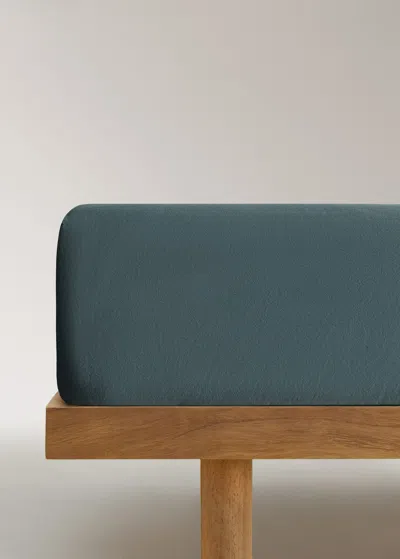 Mango Home Washed Cotton Fitted Sheet For 180 Cm Bed Ink Blue