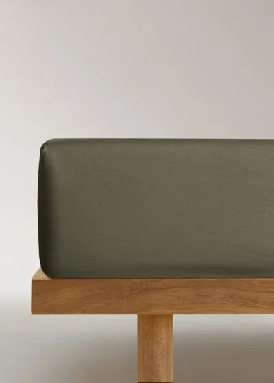 Mango Home Washed Cotton Satin Fitted Sheet King Bed Olive Green