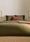 Mango Home Washed Satin Cotton Double-stitched Duvet Cover Queen Bed Olive Green