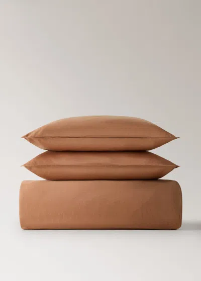 Mango Home Washed Satin Cotton Double-stitched Duvet Cover Superking Bed Burnt Orange