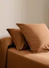 Mango Home Washed Satin Cotton Pillowcase With Double Stitching, 45x110 Cm Burnt Orange
