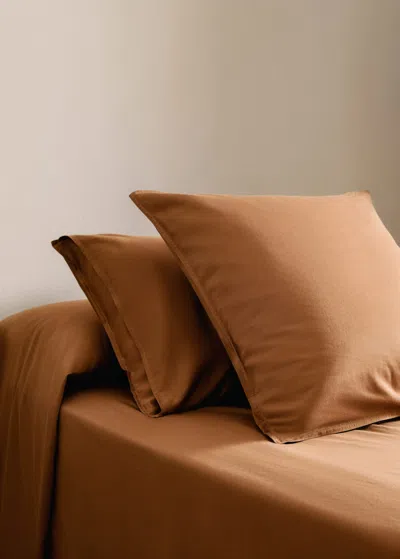 Mango Home Washed Satin Cotton Pillowcase With Double Stitching, 45x110 Cm Burnt Orange