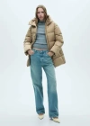 Mango Hood Quilted Coat Beige
