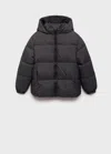 Mango Kids' Hood Quilted Coat In Black