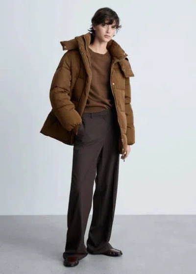 Mango Hood Quilted Coat Medium Brown