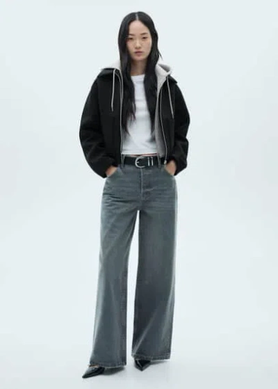 Mango Hooded Combination Jacket Black