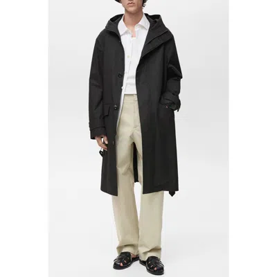 Mango Hooded Cotton Blend Coat In Black
