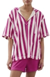 Mango Striped Cotton Terry Sweatshirt In Fuchsia
