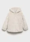 Mango Hooded Fur-effect Coat Beige In White