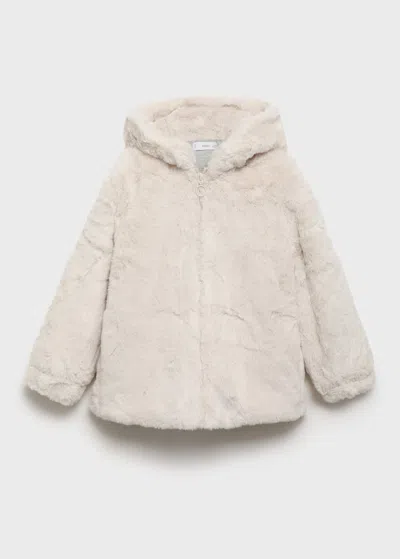 Mango Kids' Hooded Fur-effect Coat Beige In White