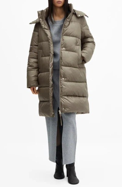Mango Hooded Quilted Coat In Khaki