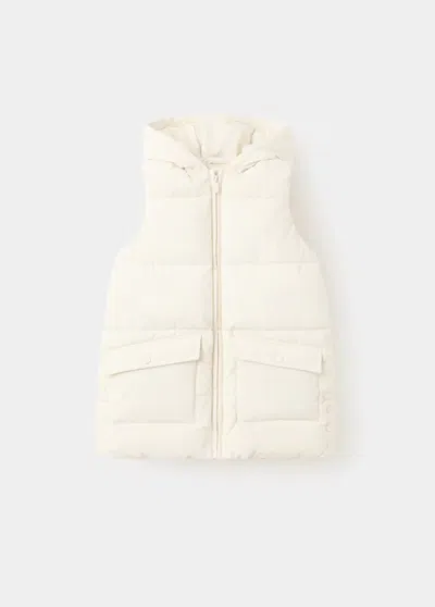 Mango Kids' Hooded Vest With Pockets In White