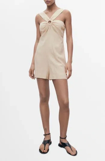 Mango Hoop Detail Linen Blend Romper In Gold