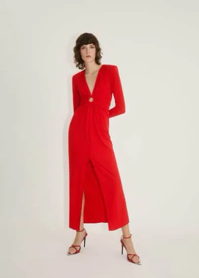 Mango Hoop Dress With Gathered Opening Red