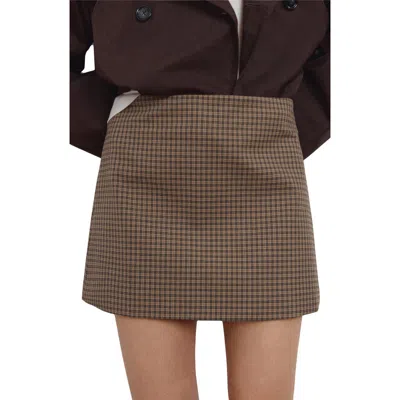Mango Houndstooth A-line Miniskirt In Brown