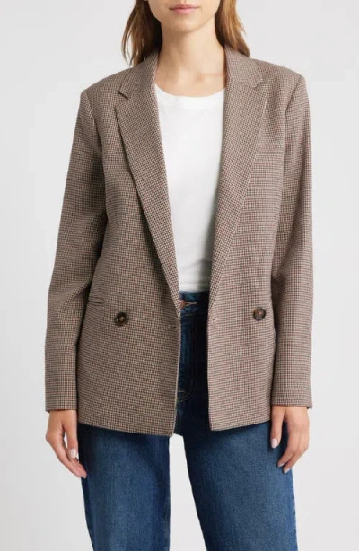 Mango Houndstooth Double Breasted Blazer In Brown