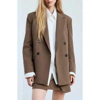 Mango Houndstooth Double Breasted Blazer In Brown