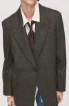 Mango Houndstooth One-button Wool Blend Blazer In Brown
