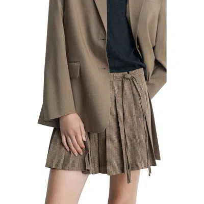 Mango Houndstooth Pleated Faux Wrap Skirt In Brown
